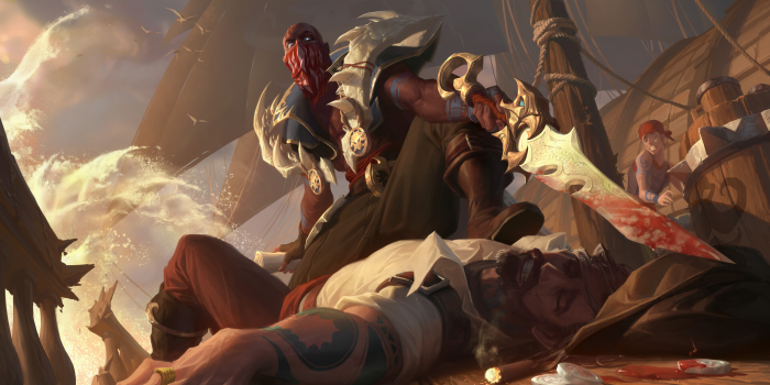 Pyke from League of Legends on a pirate ship