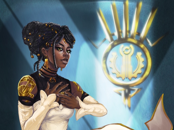 Mel Medarda with a golden symbol
