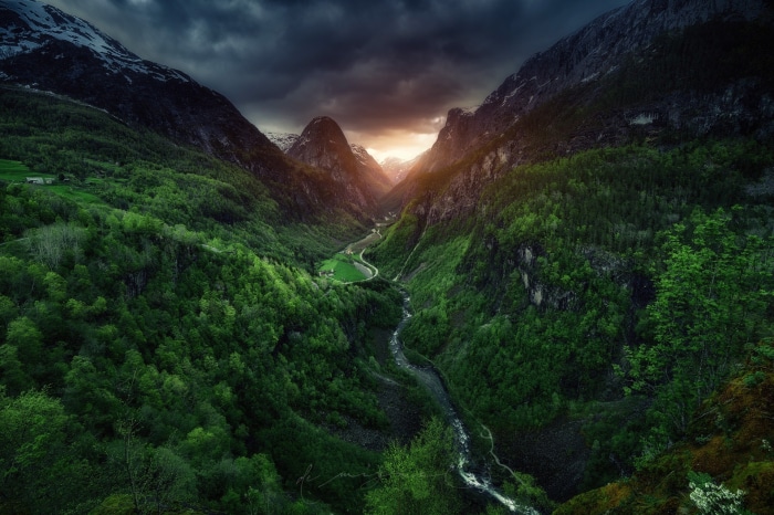 Valley with river and mountains