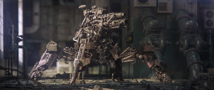 A menacing spider-like robot with multiple weapons