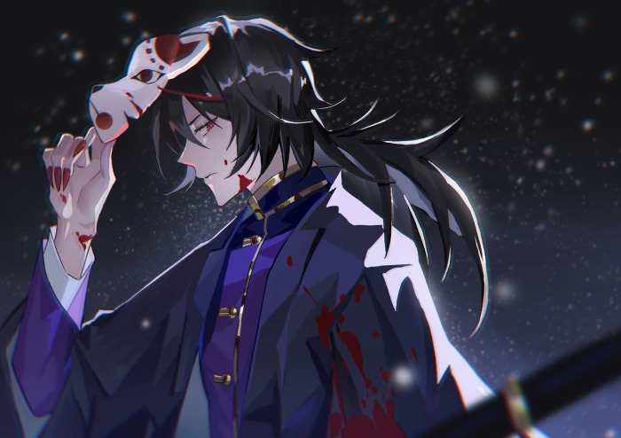 Giyuu Tomioka from Demon Slayer holding a mask