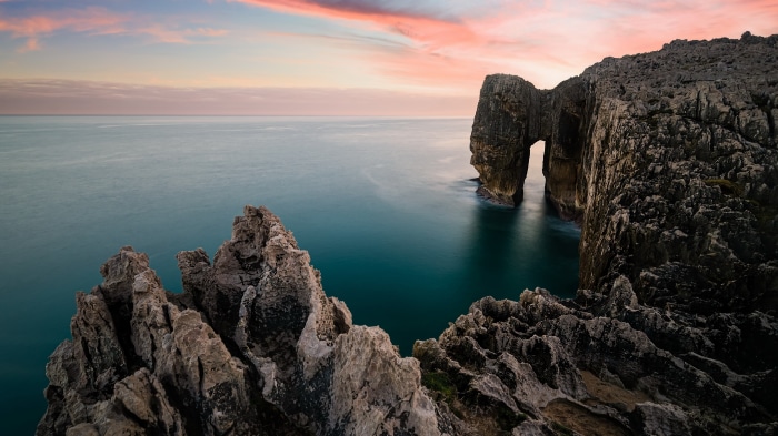 Sea Arch Rock Formation at Sunset