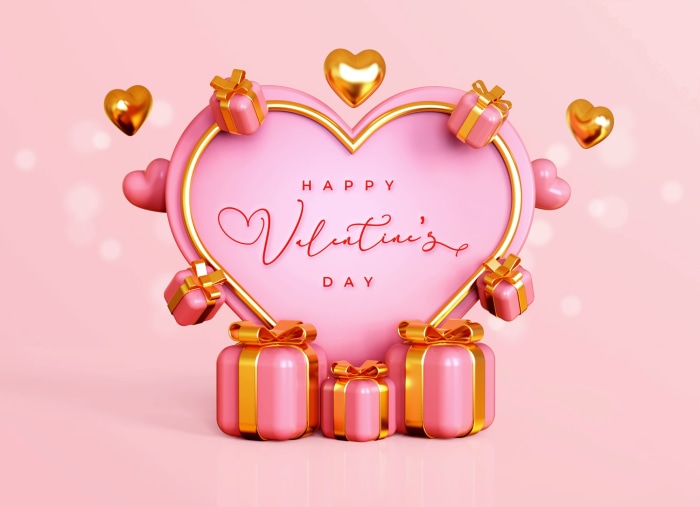 Happy Valentine's Day heart with gifts