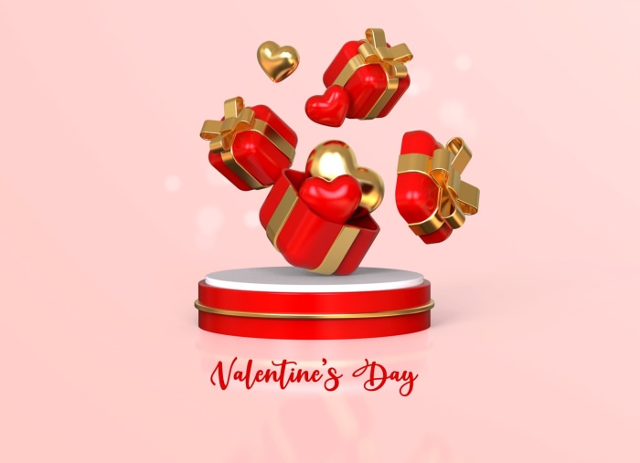 Valentine's Day Gifts and Hearts on Pedestal