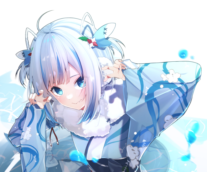 Gawr Gura from Hololive wearing a blue kimono