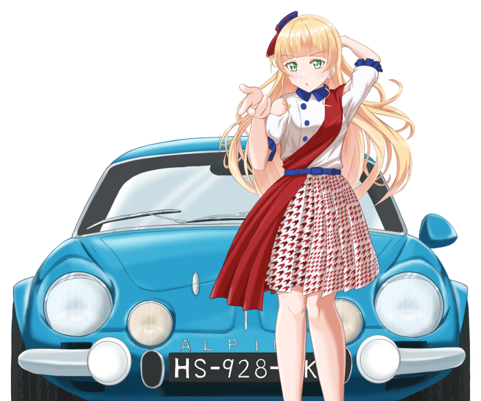 Sumire Heanna from Love Live! Superstar!! with a blue car