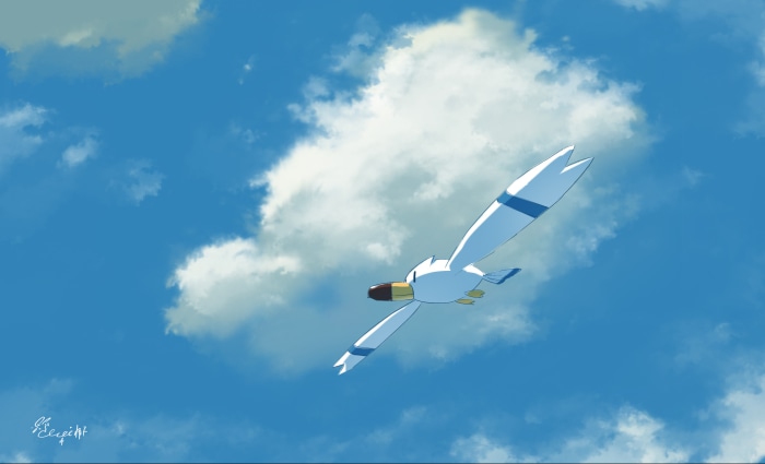 Wingull from Pokémon flying in the sky