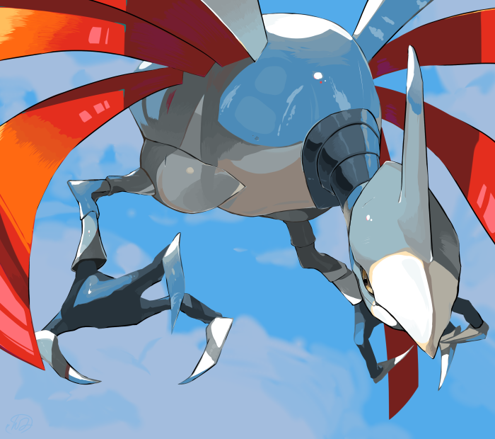 Skarmory from Pokémon flying in the sky
