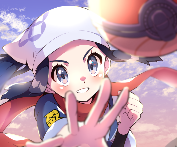 Akari from Pokémon Legends: Arceus with a Poké Ball