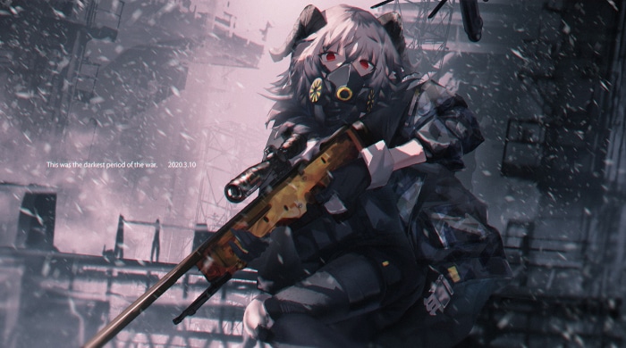 Girl with sniper rifle and gas mask