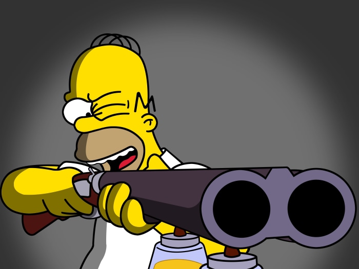 Homer Simpson from The Simpsons holding a shotgun