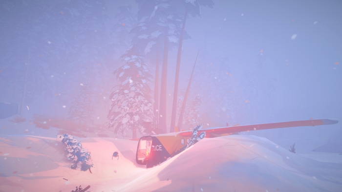 Plane crash in a snowy forest during a blizzard