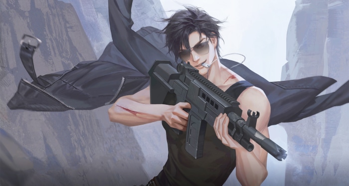 Man with gun and jacket