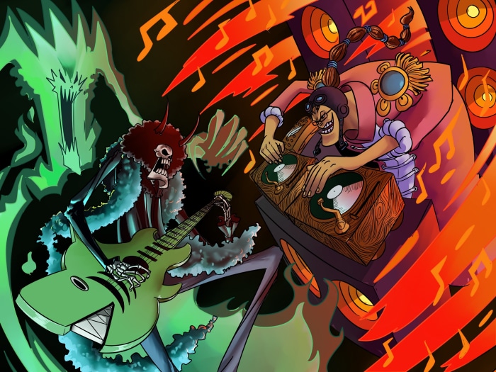 Brook and Scratchmen Apoo from One Piece