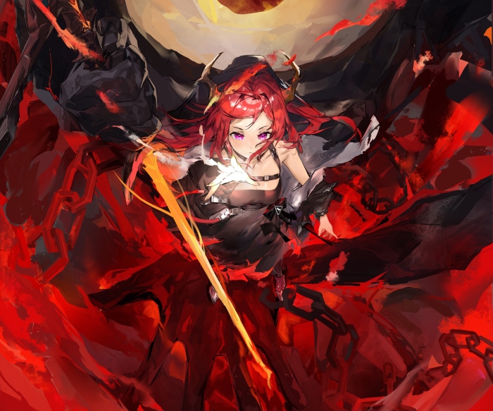Surtr from Arknights with flaming sword