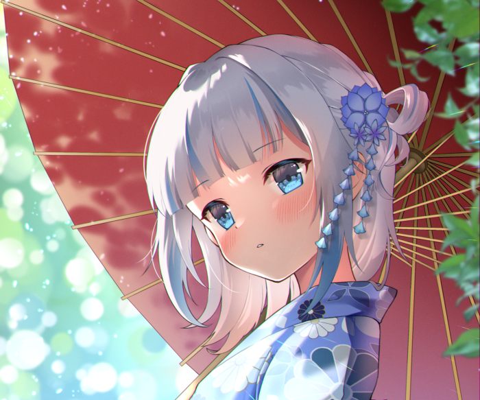 Anime girl in kimono with umbrella