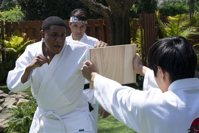 Daniel LaRusso from Cobra Kai training a student