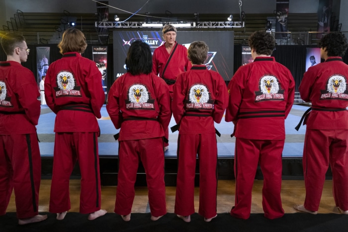 Johnny Lawrence and students from Cobra Kai