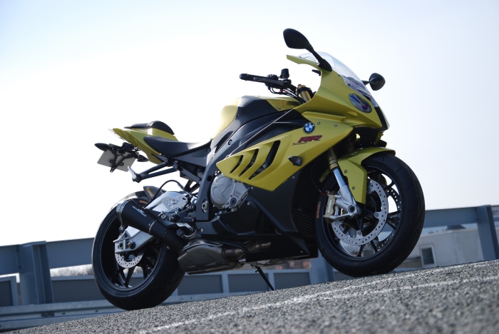 Yellow BMW S1000RR motorcycle