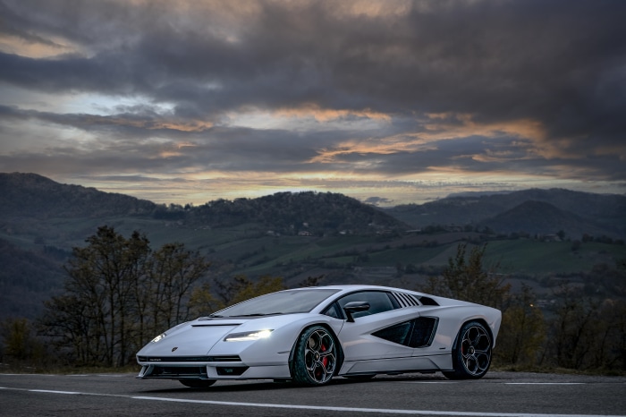 White Lamborghini Countach LPI 800-4 Supercar on Road