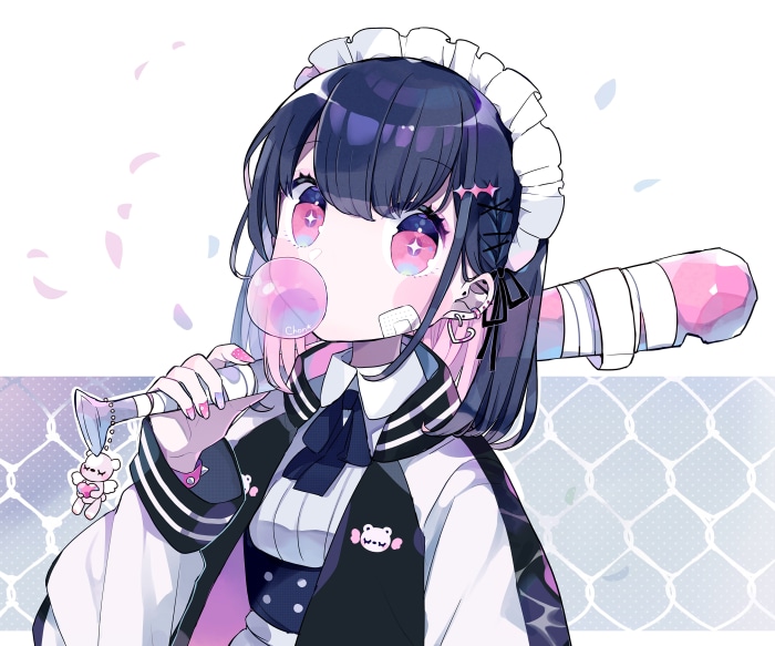 Girl with bubble gum and baseball bat 4K