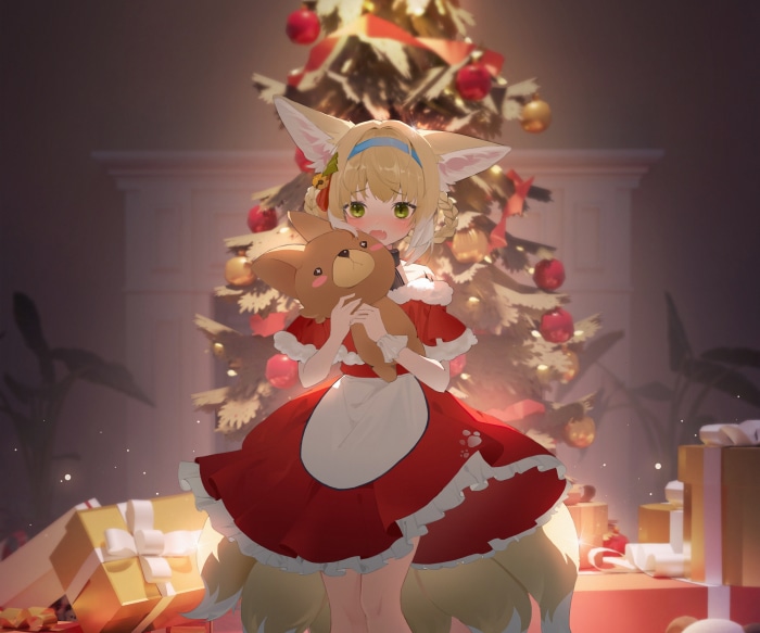 Suzuran from Arknights holding a teddy bear