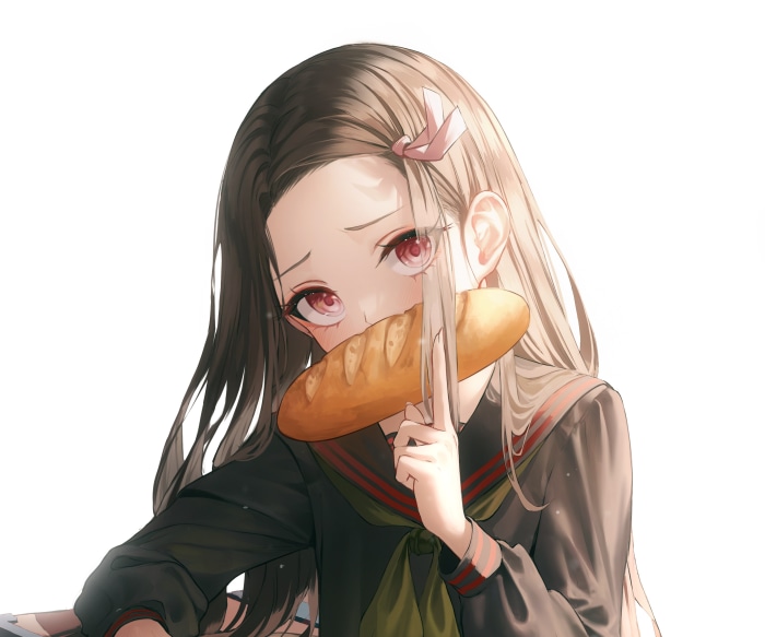 Nezuko Kamado from Demon Slayer eating bread