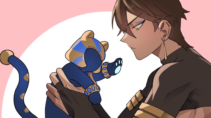 Rider from Fate/Grand Order with a cat