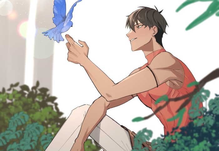 Rider from Fate/Grand Order with a bird