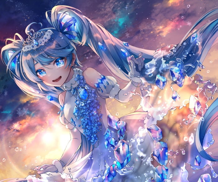 Hatsune Miku with Blue Crystals and Water