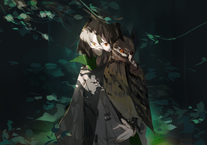 Silence from Arknights with an owl
