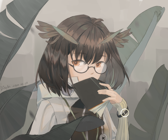 Silence from Arknights holding a book
