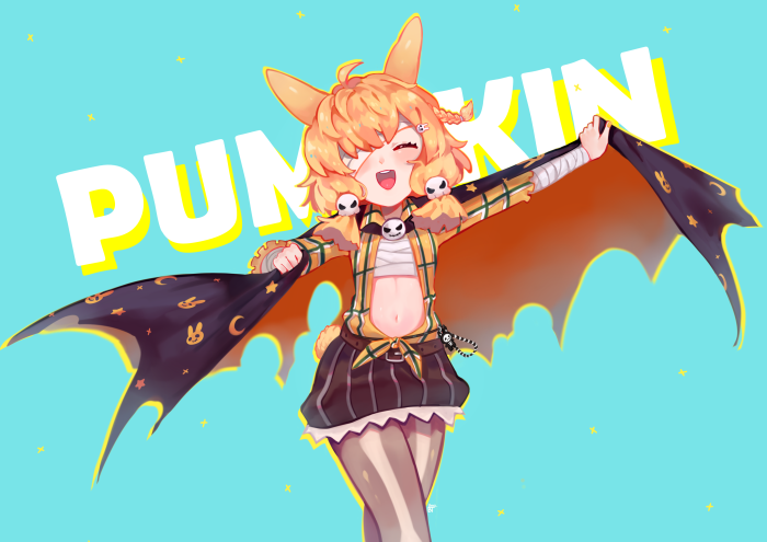 Anime girl with bat wings and pumpkin theme
