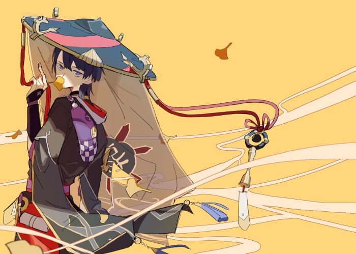 Scaramouche from Genshin Impact with a large hat