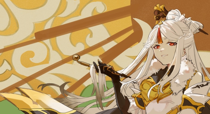 Ningguang from Genshin Impact holding a sword