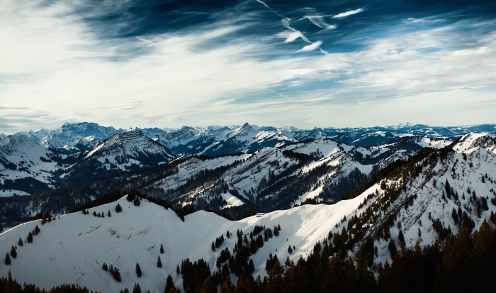 Snowy Mountains Landscape in Switzerland 4K