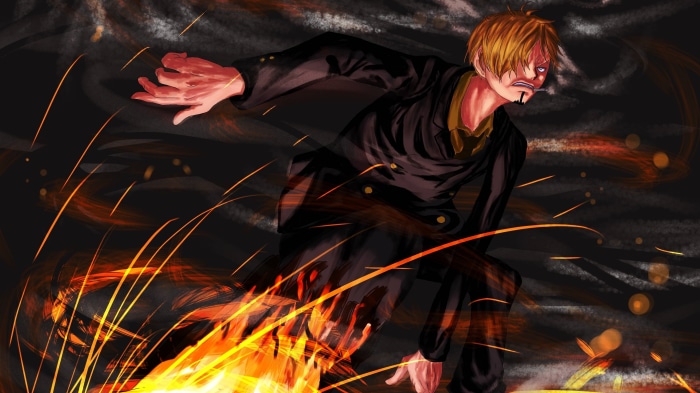 Sanji from One Piece in flames