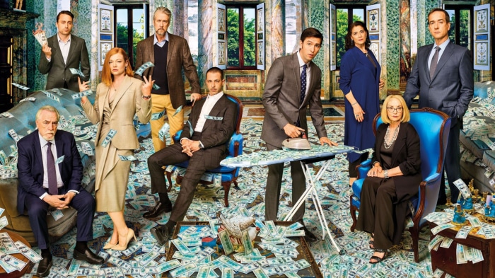 Succession cast with Brian Cox and Sarah Snook