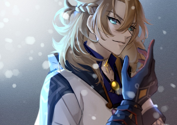 Albedo from Genshin Impact with blue eyes and blonde hair