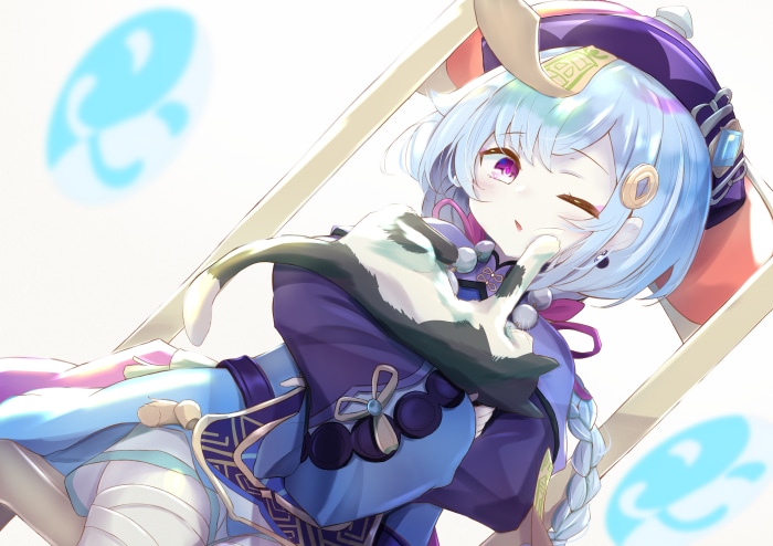 Qiqi from Genshin Impact with a cat