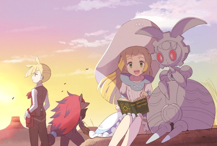 Lillie, Gladion, Zoroark, and Magearna in Pokémon