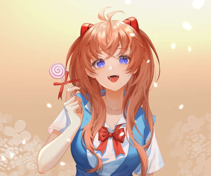 Asuka Langley Soryu from Neon Genesis Evangelion with lollipop