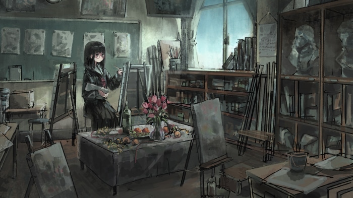 Girl painting in an art studio
