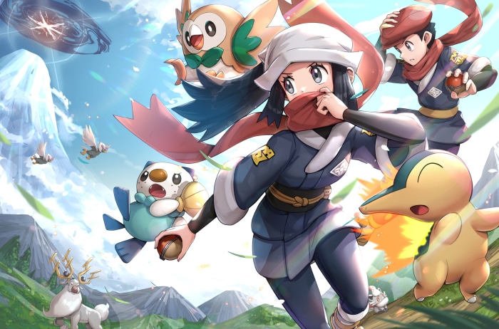 Pokémon Legends: Arceus Akari, Rei, Rowlet, Oshawott, Cyndaquil