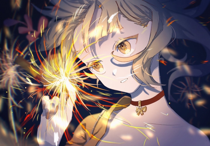 Yoimiya from Genshin Impact with Sparklers