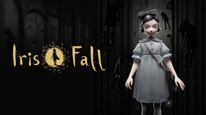 Iris Fall game logo with girl and puppets