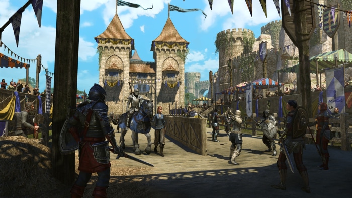 Knights in armor at a medieval tournament in The Elder Scrolls Online