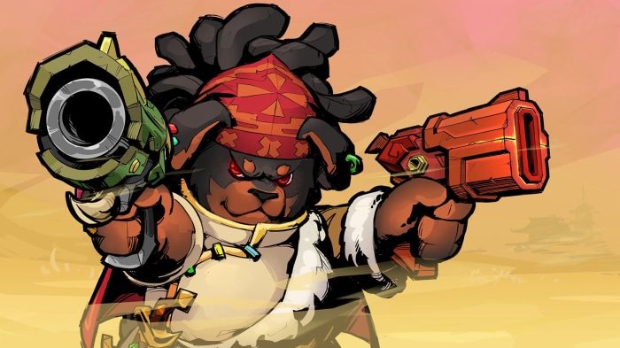 Dog character with guns from Gunfire Reborn