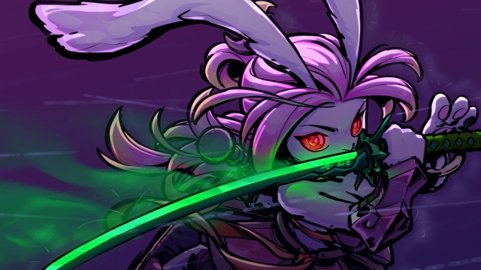 Bunny character with glowing sword from Gunfire Reborn