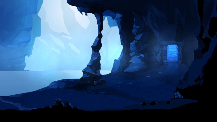 Cave entrance with blue light